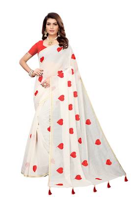 White embroidered chanderi saree with blouse 1