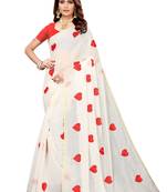 White embroidered chanderi saree with blouse