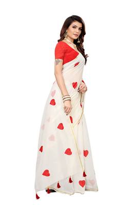 White embroidered chanderi saree with blouse 3