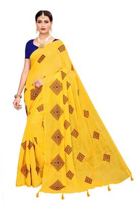 Yellow embroidered chanderi saree with blouse 1