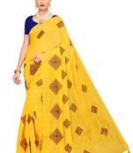 Yellow embroidered chanderi saree with blouse