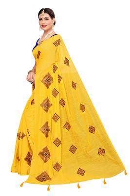 Yellow embroidered chanderi saree with blouse 2