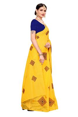 Yellow embroidered chanderi saree with blouse 3