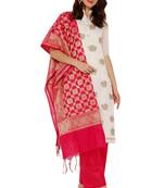 Women's Chanderi Silk Embroidered Unstitched Dress Material With Banarasi Dupatta
