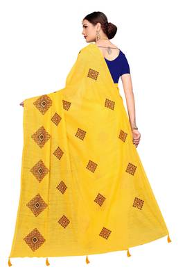 Yellow embroidered chanderi saree with blouse 4
