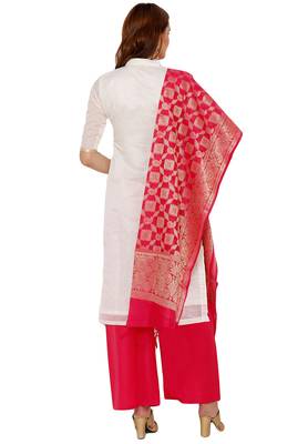 Women's Chanderi Silk Embroidered Unstitched Dress Material With Banarasi Dupatta 2