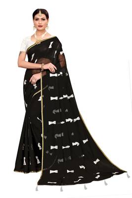 Black embroidered chanderi saree with blouse 1
