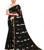 Black embroidered chanderi saree with blouse