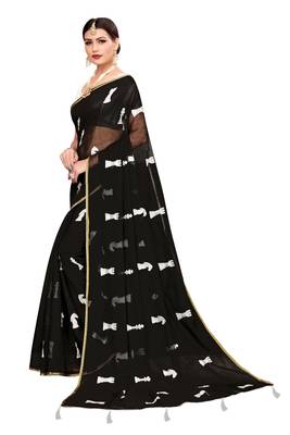 Black embroidered chanderi saree with blouse 2