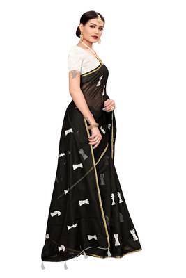 Black embroidered chanderi saree with blouse 3