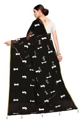 Black embroidered chanderi saree with blouse 4