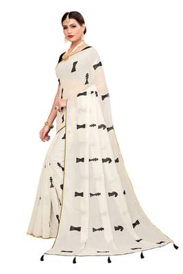 White embroidered chanderi saree with blouse 2