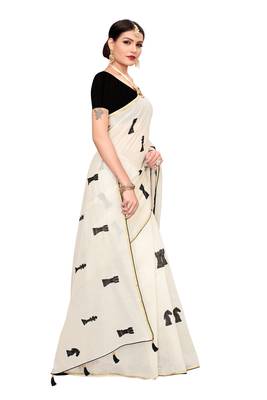 White embroidered chanderi saree with blouse 3