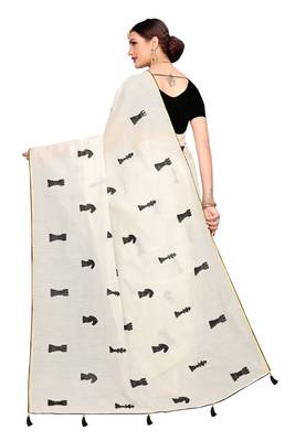White embroidered chanderi saree with blouse 4