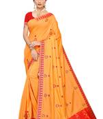 Orange embroidered silk saree with blouse