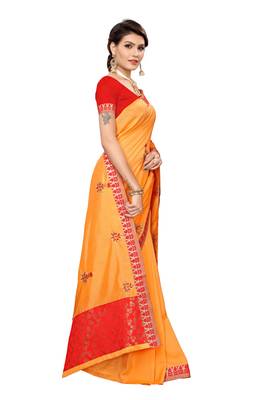 Orange embroidered silk saree with blouse 3