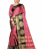 Peach printed cotton silk saree with blouse