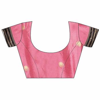 Peach printed cotton silk saree with blouse 5