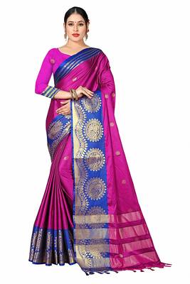 Pink printed cotton silk saree with blouse 1