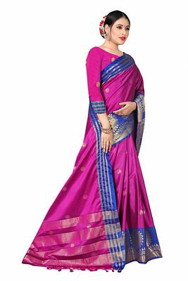 Pink printed cotton silk saree with blouse 2