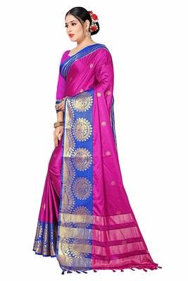Pink printed cotton silk saree with blouse 4