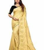 Gold printed silk blend saree with blouse