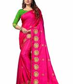 Pink printed silk blend saree with blouse
