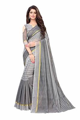 Grey printed chanderi saree with blouse 1