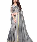 Grey printed chanderi saree with blouse
