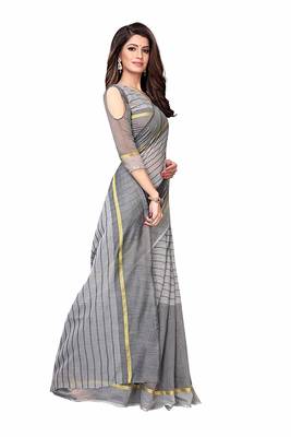 Grey printed chanderi saree with blouse 2