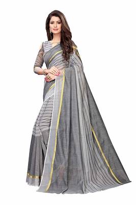 Grey printed chanderi saree with blouse 3
