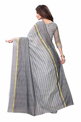 Grey printed chanderi saree with blouse 4