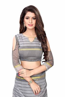 Grey printed chanderi saree with blouse 5