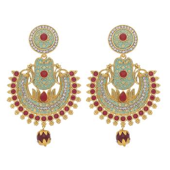 Traditional Gold Plated Meenakari & Stone Studded Chandbali Earrings For Women 1