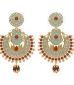 Traditional Gold Plated Meenakari & Stone Studded Chandbali Earrings For Women