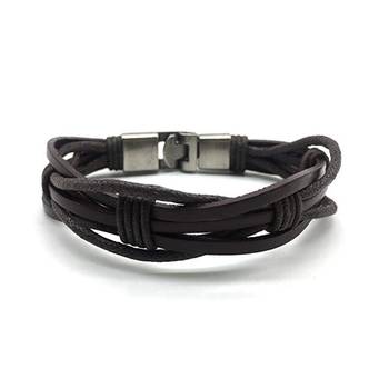 Brown Leather Bracelet Titanium Clasp With Stainless Steel Magnets Multi Strand Bracelet Men'S Jewellery 1