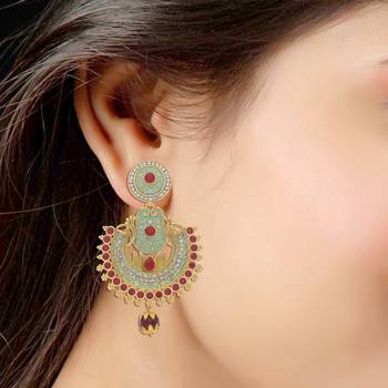 Traditional Gold Plated Meenakari & Stone Studded Chandbali Earrings For Women 2