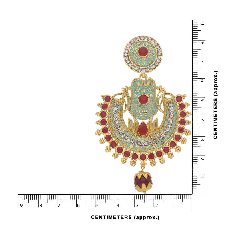 Traditional Gold Plated Meenakari & Stone Studded Chandbali Earrings For Women