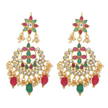 Traditional Gold Plated Kundan & Pearl Earrings For Women 1