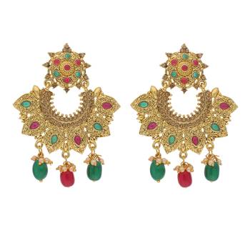 Traditional Gold Plated Pearl & Stone Studded Chandbali Earrings For Women 1