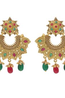 Traditional Gold Plated Pearl & Stone Studded Chandbali Earrings For Women