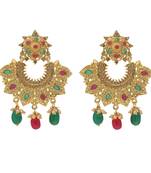 Traditional Gold Plated Pearl & Stone Studded Chandbali Earrings For Women