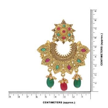 Traditional Gold Plated Pearl & Stone Studded Chandbali Earrings For Women 3