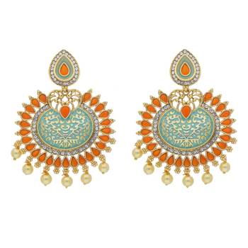 Traditional Gold Plated Pearl & Meenakari Chandbali Earrings For Women 1