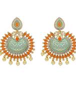 Traditional Gold Plated Pearl & Meenakari Chandbali Earrings For Women