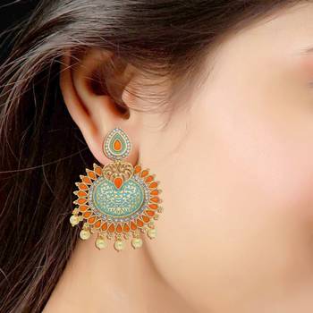 Traditional Gold Plated Pearl & Meenakari Chandbali Earrings For Women 2