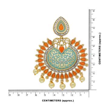 Traditional Gold Plated Pearl & Meenakari Chandbali Earrings For Women 3