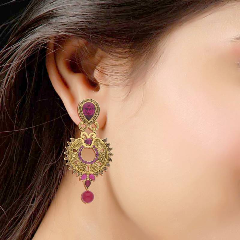 Traditional Gold Plated Stone Studded Chandbali Earrings For Women