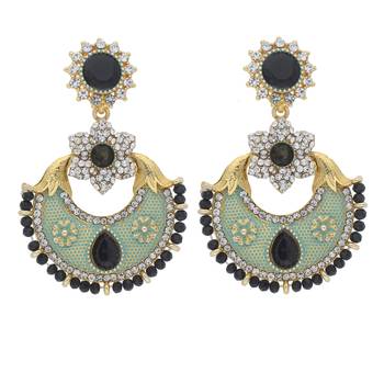 Traditional Gold Plated Meenakari & Stone Studded Chandbali Earrings For Women 1