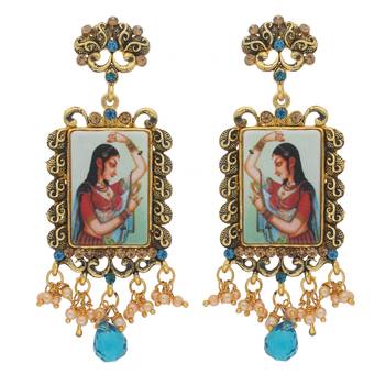 Multicolor Alloy Studded Mughal Artwork Earrings 1